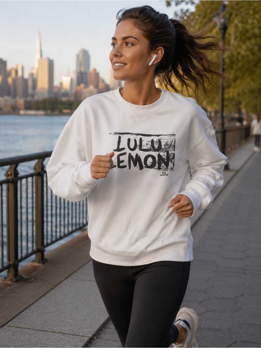 lululemon Ed Curtis athletica White Crewneck Sweatshirt with Black Graphic